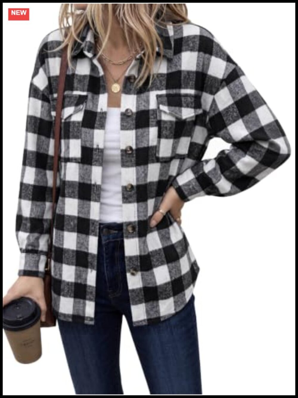 Oversized Plaid Flannel Shacket Button Down Shirt Long Sleeve Boxy Fit